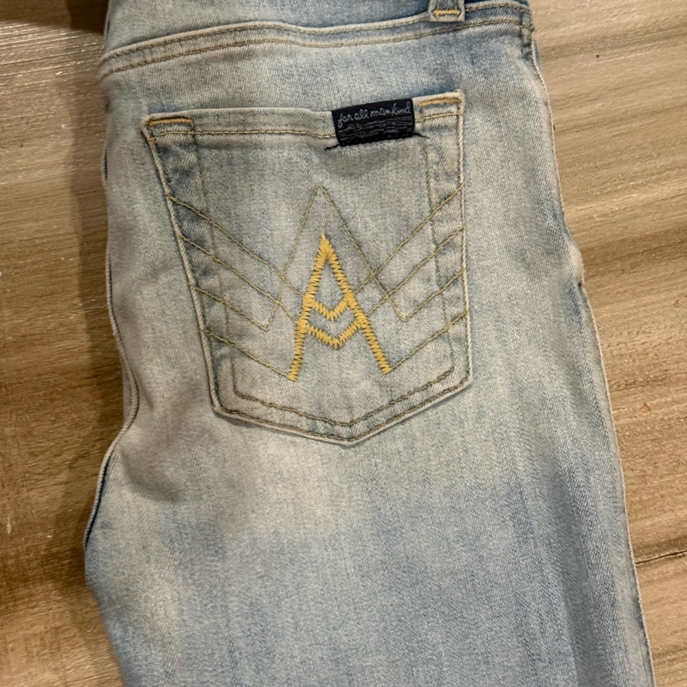 7 For All Mankind Light Blue Jeans with Yellow Stitching